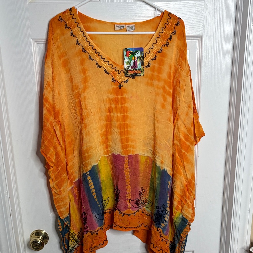 Indian tropical beach coverup Vibrant Orange Tie-Dye Women's new